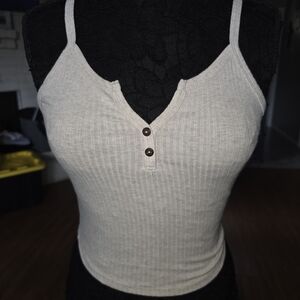 Bozzolo Beige Ribbed Button-Front Crop Cami